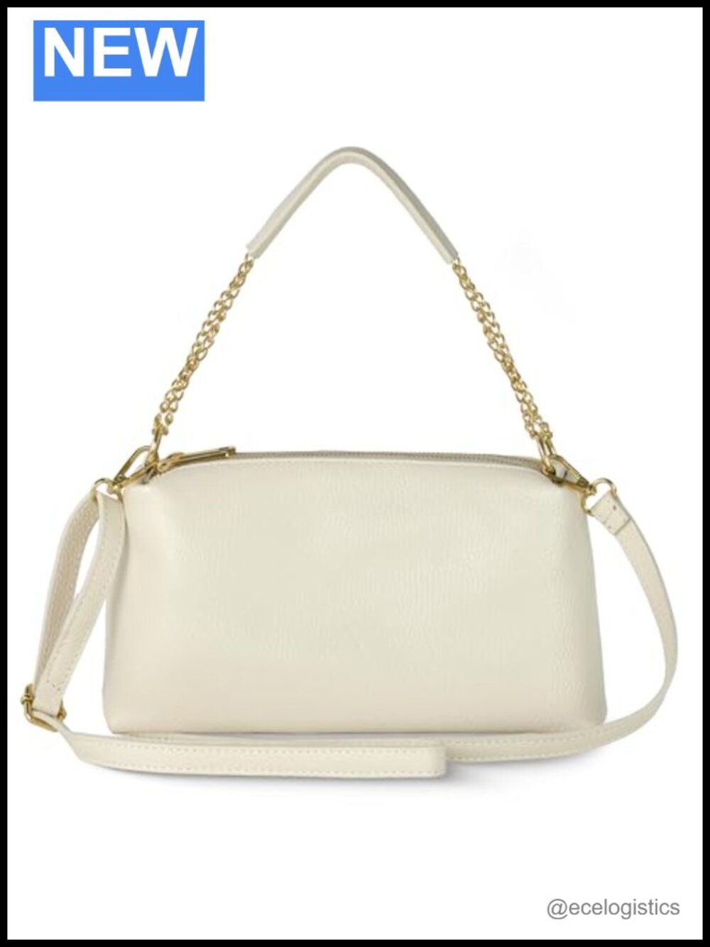 Italian Calf Leather Crossbody Handbag with Chain Handle, Structured Satchel
